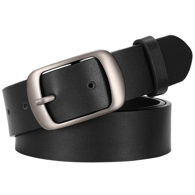 SUOSDEY Women Belts For Jeans Dresses Pants Ladies Black Belt Leather Waist Belt with Elegant Buckle Width 1.3" - Image 1